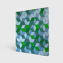 Холст квадратный Зелёные и серые абстрактные кубы с оптической иллю, цвет: 3D-принт