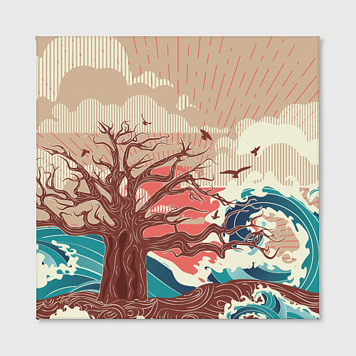 Картина квадратная Большое дерево на острове в океане / 3D-принт – фото 2