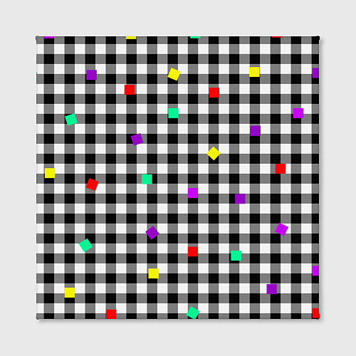 Картина квадратная Черно-белая клетка с цветными квадратами / 3D-принт – фото 2