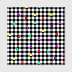 Холст квадратный Черно-белая клетка с цветными квадратами, цвет: 3D-принт — фото 2