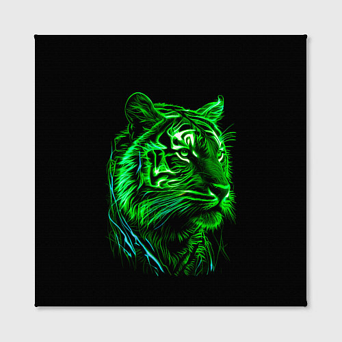 Картина квадратная Нейросеть: неоновый зелёный тигр / 3D-принт – фото 2