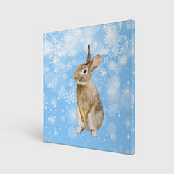 Холст квадратный Кролик и снежинки, цвет: 3D-принт