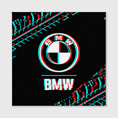 Картина квадратная Значок BMW в стиле glitch на темном фоне / 3D-принт – фото 2