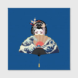 Холст квадратный Японская гейша с большим веером, цвет: 3D-принт — фото 2