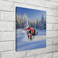 Холст квадратный Ряженый котик в зимнем лесу, цвет: 3D-принт — фото 2