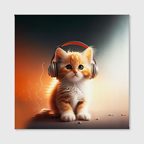 Картина квадратная Милый рыжий котёнок в наушниках / 3D-принт – фото 2