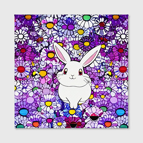 Картина квадратная Веселый кролик в цветах / 3D-принт – фото 2