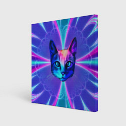 Холст квадратный Яркий неоновый портрет кота, цвет: 3D-принт