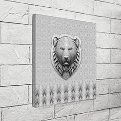 Холст квадратный Медведь чёрно-белый барельеф с этническим орнамент, цвет: 3D-принт — фото 2