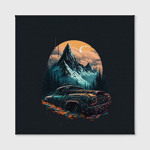 Картина квадратная Киберпанк авто и горы / 3D-принт – фото 2