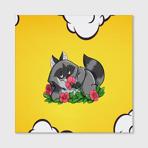 Картина квадратная Влюбленный енот нюхает цветок / 3D-принт – фото 2