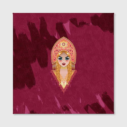 Картина квадратная Девушка в красном кокошнике с золотыми украшениями / 3D-принт – фото 2