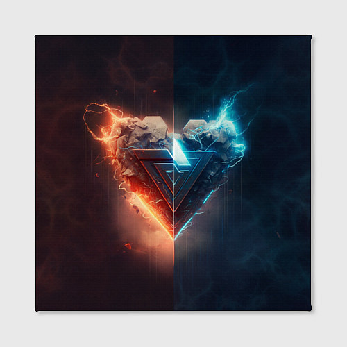 Картина квадратная Две части каменного брутального сердца в неоне / 3D-принт – фото 2