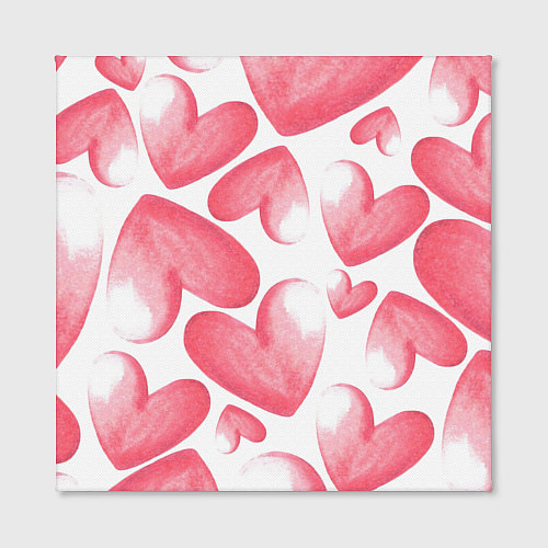 Картина квадратная Розовые акварельные сердца - паттерн / 3D-принт – фото 2