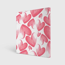 Холст квадратный Розовые акварельные сердца - паттерн, цвет: 3D-принт