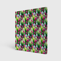 Холст квадратный Весенние тюльпаны и подснежники, цвет: 3D-принт
