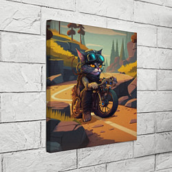 Холст квадратный Кот на мотоцикле - байкер, цвет: 3D-принт — фото 2