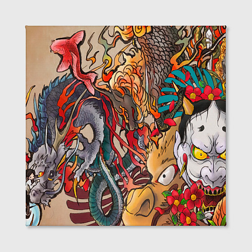Картина квадратная Иредзуми: демон и дракон / 3D-принт – фото 2