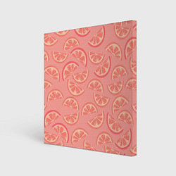 Холст квадратный Цитрусовые дольки - розовый паттерн, цвет: 3D-принт