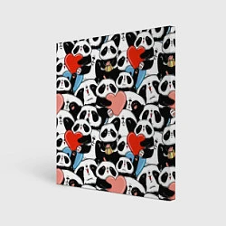Холст квадратный Панды с сердечками, цвет: 3D-принт