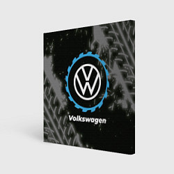 Холст квадратный Volkswagen в стиле Top Gear со следами шин на фоне, цвет: 3D-принт