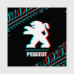Холст квадратный Значок Peugeot в стиле glitch на темном фоне, цвет: 3D-принт — фото 2