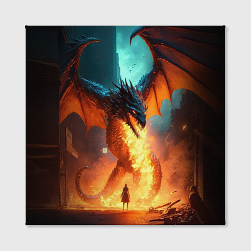 Картина квадратная Огненный дракон и рыцарь / 3D-принт – фото 2