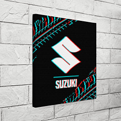 Холст квадратный Значок Suzuki в стиле glitch на темном фоне, цвет: 3D-принт — фото 2