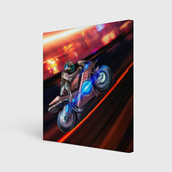 Холст квадратный Мотоцикл ночной город, цвет: 3D-принт