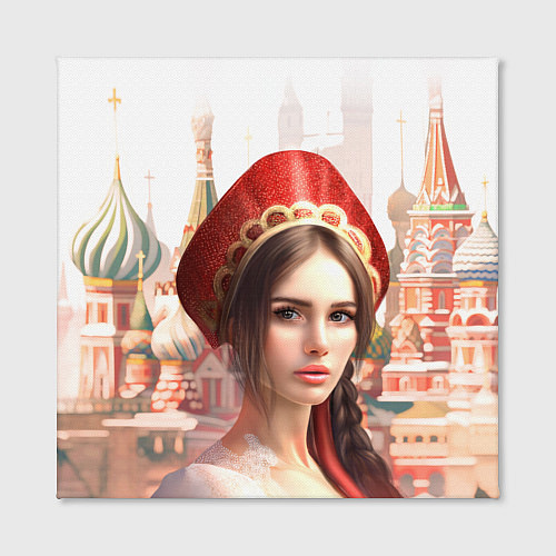 Картина квадратная Девушка в кокошнике с косой - кремль / 3D-принт – фото 2