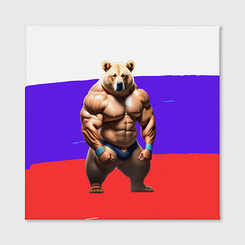 Картина квадратная Накаченный медведь на Российском флаге / 3D-принт – фото 2