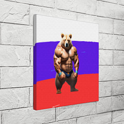 Холст квадратный Накаченный медведь на Российском флаге, цвет: 3D-принт — фото 2