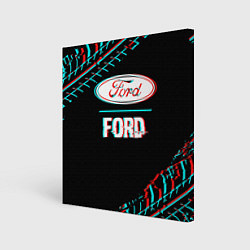 Холст квадратный Значок Ford в стиле glitch на темном фоне, цвет: 3D-принт