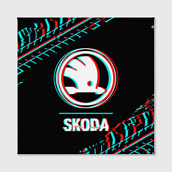 Холст квадратный Значок Skoda в стиле glitch на темном фоне, цвет: 3D-принт — фото 2