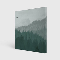 Холст квадратный Туманные холмы и лес, цвет: 3D-принт