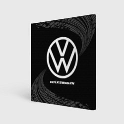 Холст квадратный Volkswagen speed на темном фоне со следами шин, цвет: 3D-принт
