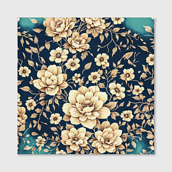 Холст квадратный Золотые цветы узор, цвет: 3D-принт — фото 2