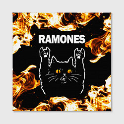 Холст квадратный Ramones рок кот и огонь, цвет: 3D-принт — фото 2