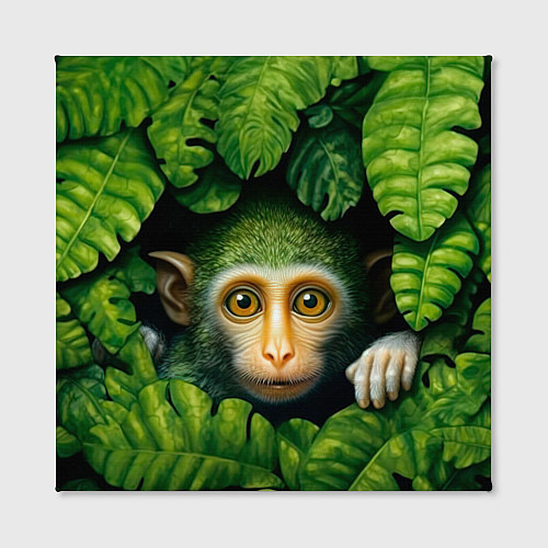 Картина квадратная Маленькая обезьянка в листьях / 3D-принт – фото 2