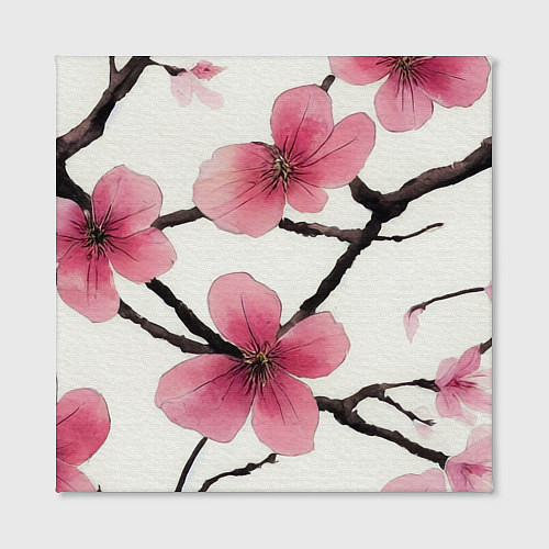 Картина квадратная Цветы и ветви японской сакуры - текстура холста / 3D-принт – фото 2