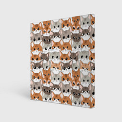 Холст квадратный Паттерн милые котики, цвет: 3D-принт