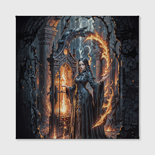 Картина квадратная Готическая ведьма и огонь в подземелье / 3D-принт – фото 2