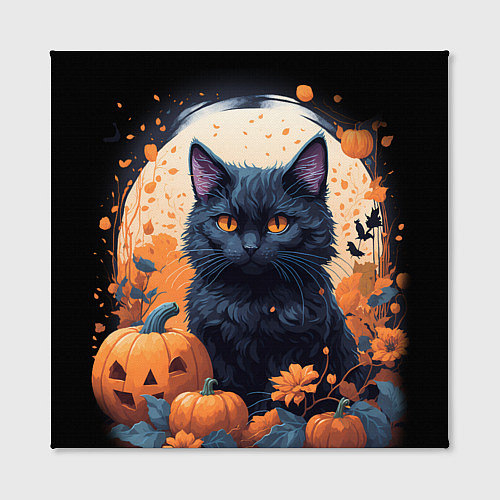 Картина квадратная Котик и тыквы - хеллоуин / 3D-принт – фото 2