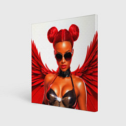 Холст квадратный Девушка афро в очках и красных перьях, цвет: 3D-принт
