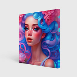 Холст квадратный Портрет милой девушки в цветах от нейросети, цвет: 3D-принт