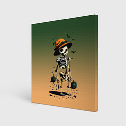 Холст квадратный Funny skeleton - halloween - neural network, цвет: 3D-принт