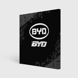 Холст квадратный BYD speed на темном фоне со следами шин, цвет: 3D-принт