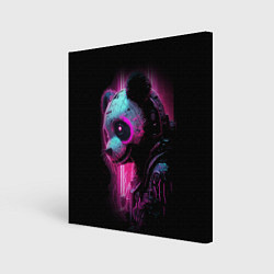 Холст квадратный Панда киберпанк в фиолетовом свете, цвет: 3D-принт