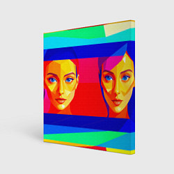 Картина квадратная Две голубоглазые девушки в прямоугольной рамке