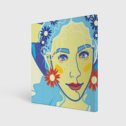Холст квадратный Девушка с голубыми волосами в цветочном венке, цвет: 3D-принт